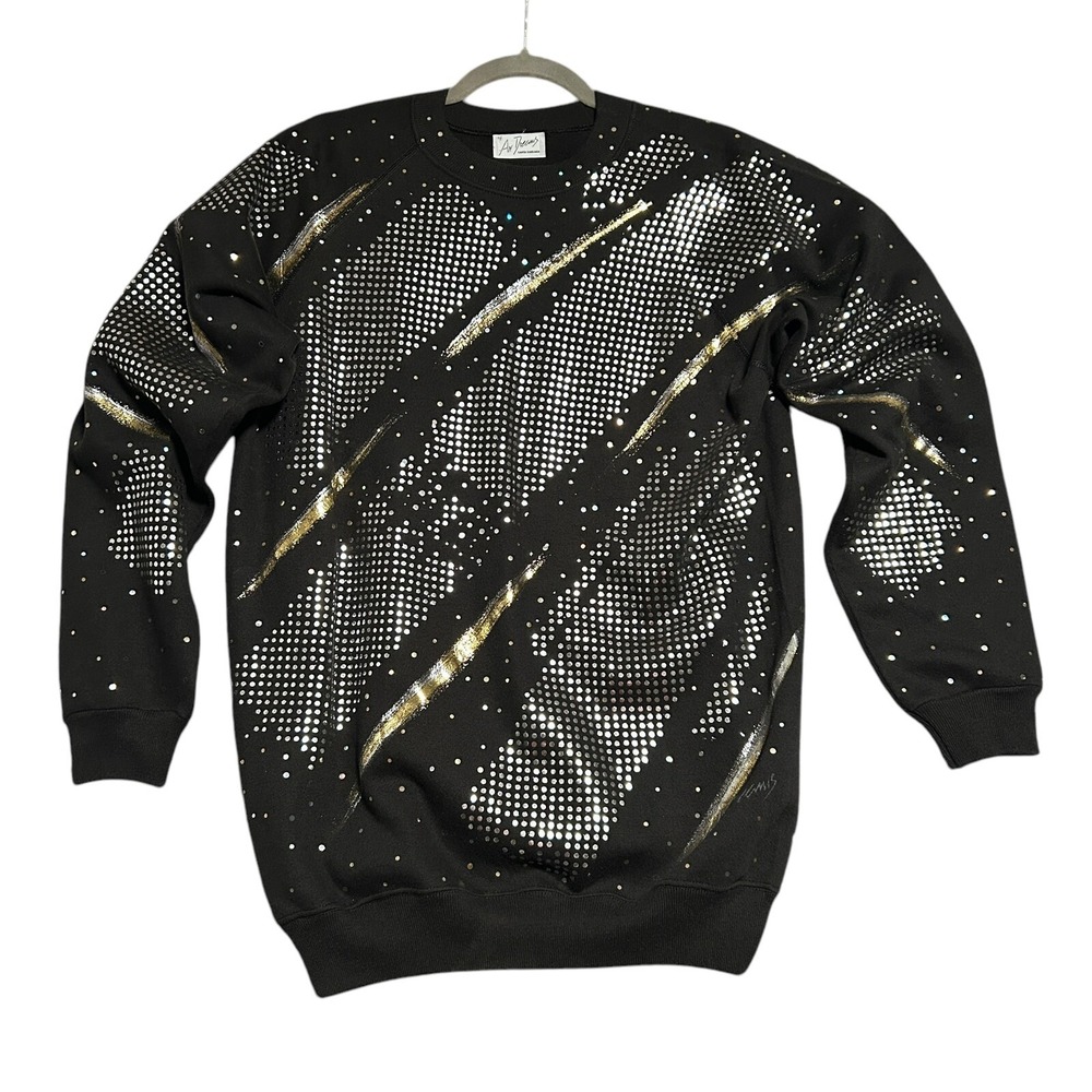 VTG 90s Swiftie Black‎ Metallic Crew Neck Concert Party Sparkles Long Sleeve L
